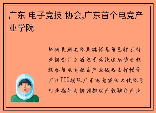 广东 电子竞技 协会,广东首个电竞产业学院